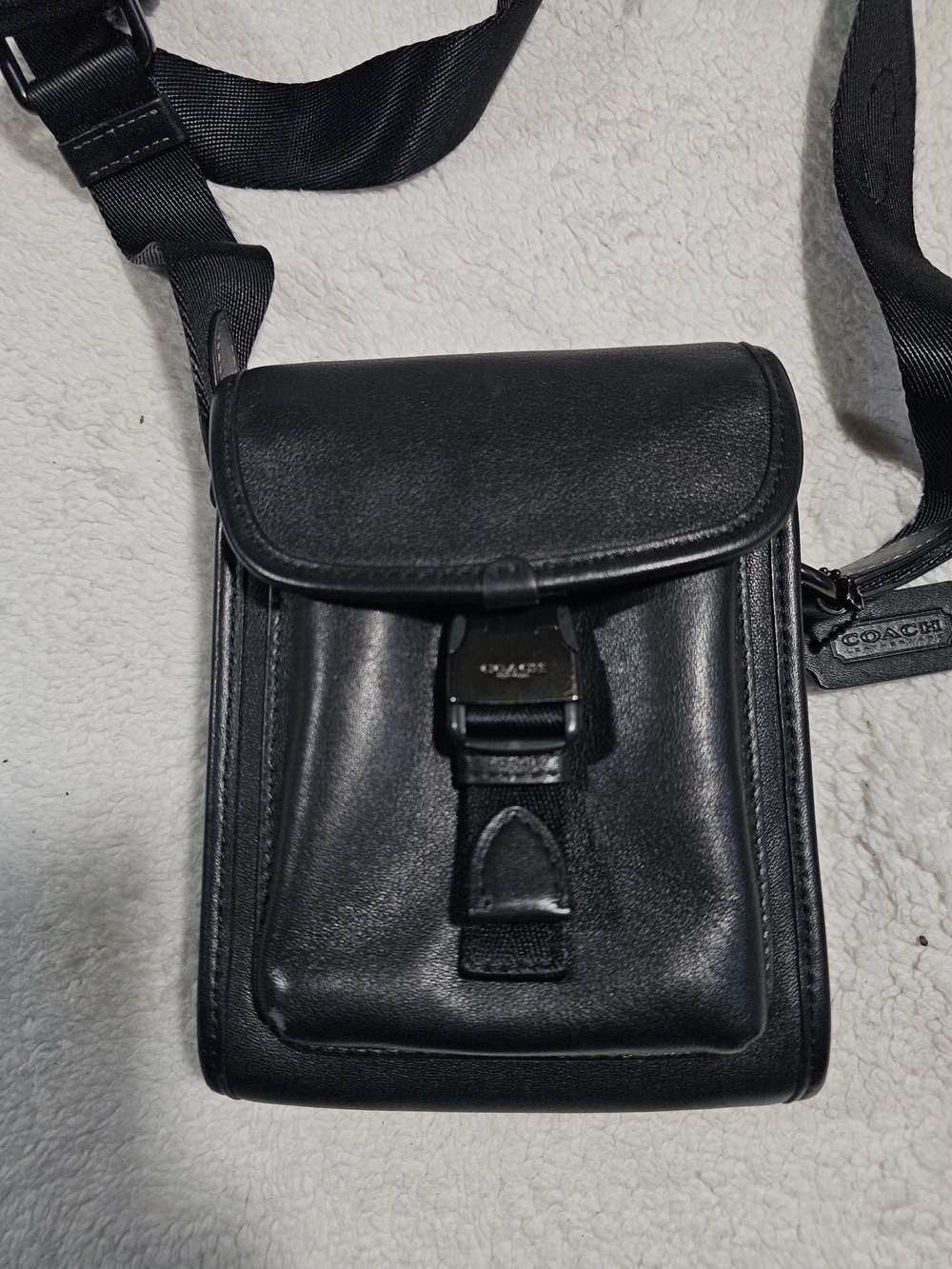Coach Black Leather Messenger Crossbody with Detachable Coin Pouch - Picture 10 of 12